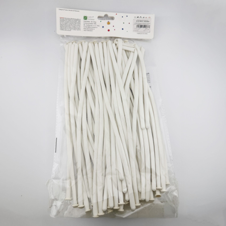 Baloane de Modelaj, Flippy, Set 50 bucati, Model Standard, din Latex, 30 x 1.5 cm, 1.8 g per unitate, pana la 150 cm, Alb [3]
