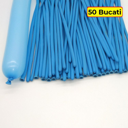 Baloane de Modelaj, Flippy, Set 50 bucati, Model Standard, din Latex, 30 x 1.5 cm, 1.8 g per unitate, pana la 150 cm, Albastru deschis [2]