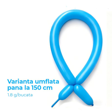 Baloane de Modelaj, Flippy, Set 50 bucati, Model Standard, din Latex, 30 x 1.5 cm, 1.8 g per unitate, pana la 150 cm, Albastru deschis [1]