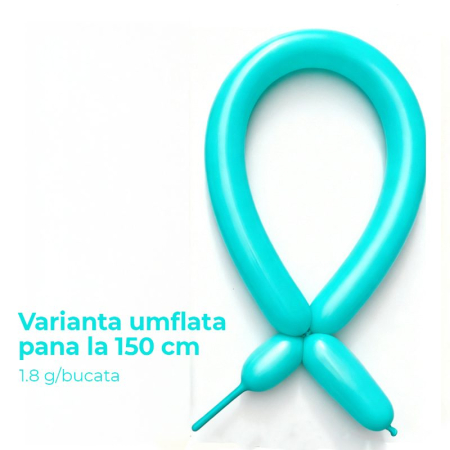 Baloane de Modelaj, Flippy, Set 50 bucati, Model Standard, din Latex, 30 x 1.5 cm, 1.8 g per unitate, pana la 150 cm, Albastru Tiffany [1]