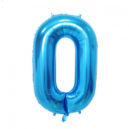 Cifre - Balon din Folie Flippy, Cifra 0, 81 cm, Pentru Aer sau Heliu, Bulk, Albastru