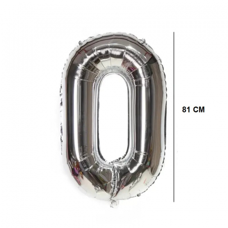 Balon din Folie Flippy, Cifra 0, 81 cm, Pentru Aer sau Heliu, Bulk, Argintiu [1]