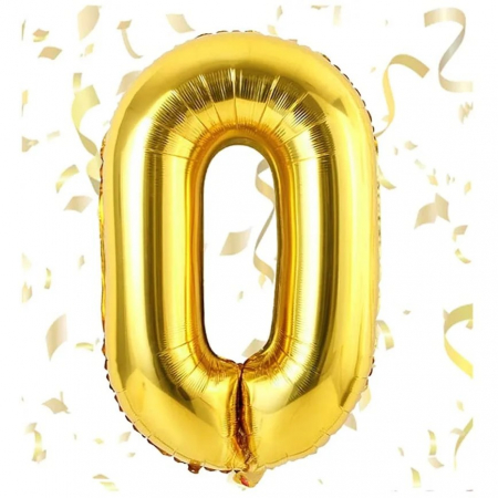 Balon din Folie Flippy, Cifra 0, 81 cm, Pentru Aer sau Heliu, Bulk, Auriu [1]