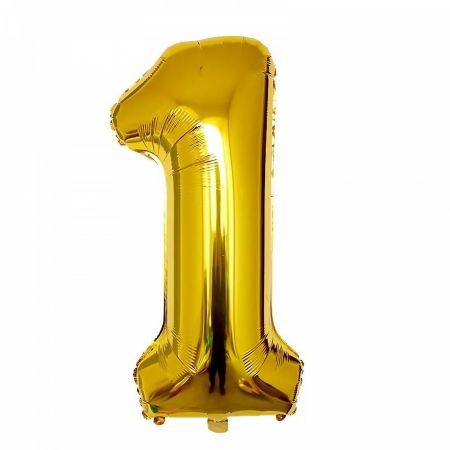 Articole petrecere - Balon din Folie Flippy, Cifra 1, 81 cm, Pentru Aer sau Heliu, Bulk, Auriu