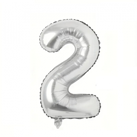 Articole petrecere - Balon din Folie Flippy, Cifra 2, 81 cm, Pentru Aer sau Heliu, Bulk, Argintiu