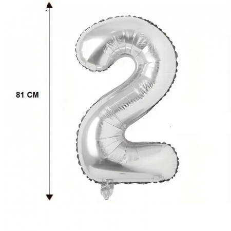Balon din Folie Flippy, Cifra 2, 81 cm, Pentru Aer sau Heliu, Bulk, Argintiu [3]