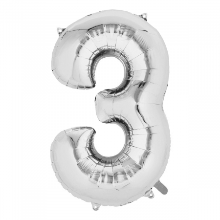 Articole petrecere - Balon din Folie Flippy, Cifra 3, 81 cm, Pentru Aer sau Heliu, Bulk, Argintiu