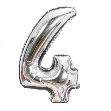 Articole petrecere - Balon din Folie Flippy, Cifra 4, 81 cm, Pentru Aer sau Heliu, Bulk, Argintiu