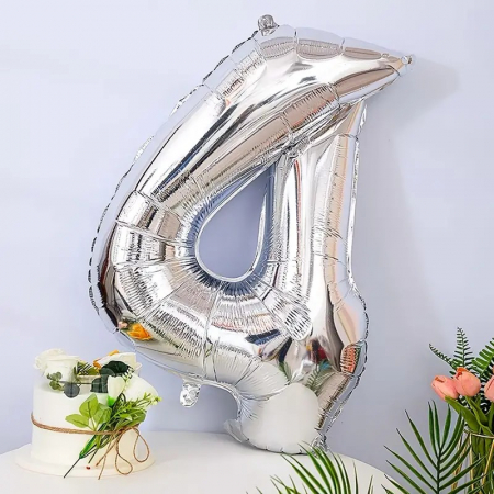 Balon din Folie Flippy, Cifra 4, 81 cm, Pentru Aer sau Heliu, Bulk, Argintiu [1]