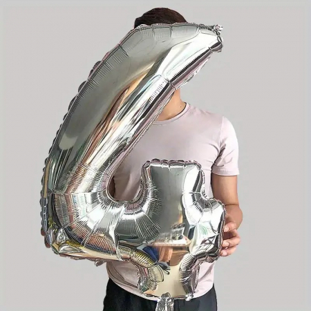 Balon din Folie Flippy, Cifra 4, 81 cm, Pentru Aer sau Heliu, Bulk, Argintiu [2]