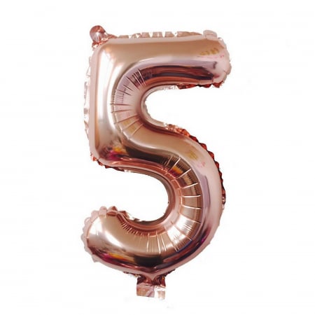 Balon din Folie Flippy, Cifra 5, 81 cm, Pentru Aer sau Heliu, Bulk, Roz Auriu [0]