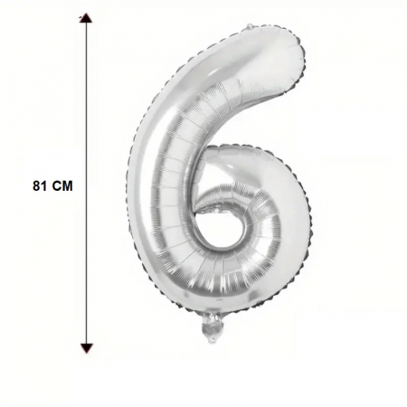 Balon din Folie Flippy, Cifra 6, 81 cm, Pentru Aer sau Heliu, Bulk, Argintiu [3]