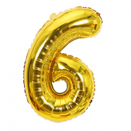 Articole petrecere - Balon din Folie Flippy, Cifra 6, 81 cm, Pentru Aer sau Heliu, Bulk, Auriu