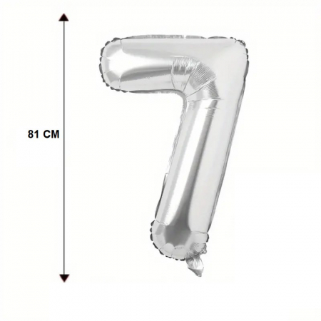 Balon din Folie Flippy, Cifra 7, 81 cm, Pentru Aer sau Heliu, Bulk, Argintiu [3]