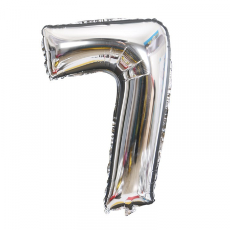 Articole petrecere - Balon din Folie Flippy, Cifra 7, 81 cm, Pentru Aer sau Heliu, Bulk, Argintiu