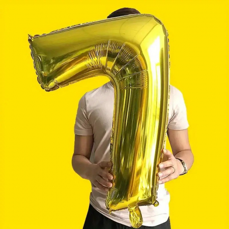 Balon din Folie Flippy, Cifra 7, 81 cm, Pentru Aer sau Heliu, Bulk, Auriu [2]