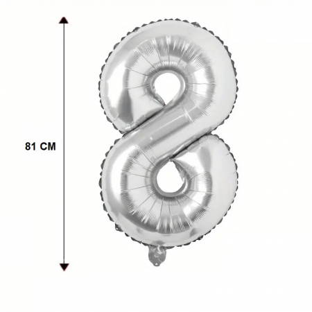 Balon din Folie Flippy, Cifra 8, 81 cm, Pentru Aer sau Heliu, Bulk, Argintiu [3]