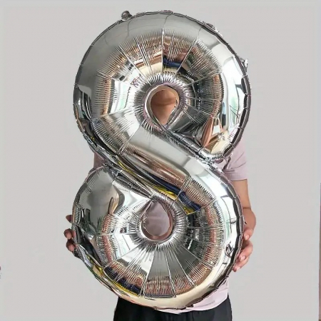Balon din Folie Flippy, Cifra 8, 81 cm, Pentru Aer sau Heliu, Bulk, Argintiu [2]