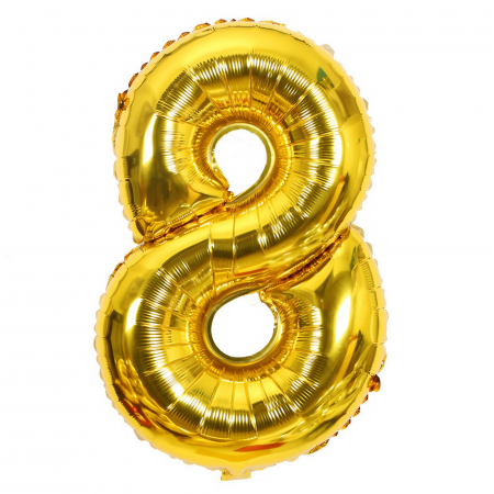 Articole petrecere - Balon din Folie Flippy, Cifra 8, 81 cm, Pentru Aer sau Heliu, Bulk, Auriu