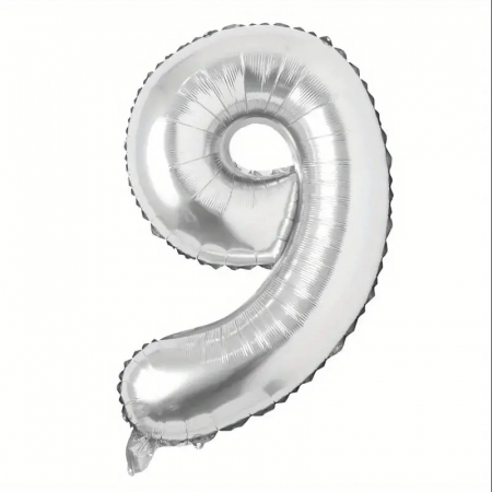 Balon din Folie Flippy, Cifra 9, 81 cm, Pentru Aer sau Heliu, Bulk, Argintiu [3]