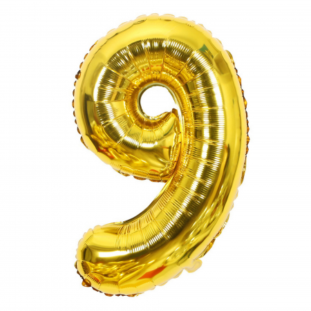 Articole petrecere - Balon din Folie Flippy, Cifra 9, 81 cm, Pentru Aer sau Heliu, Bulk, Auriu