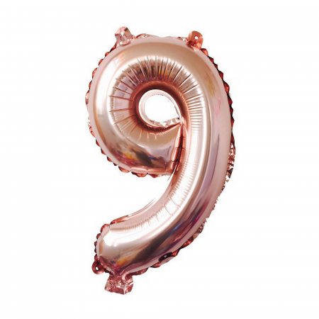 Cifre - Balon din Folie Flippy, Cifra 9, 81 cm, Pentru Aer sau Heliu, Bulk, Roz Auriu