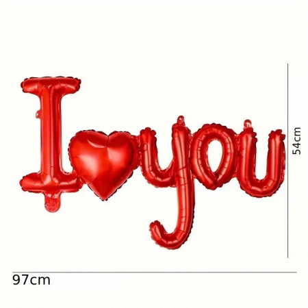 Balon din Folie Metalizata, Figurine Litere si Inima, Model I Love You, Tema Ziua Indragostitilor, 54x97 cm, Ambalaj Individual, Pai Inclus, Umflare cu Aer sau Heliu, Rosu [2]