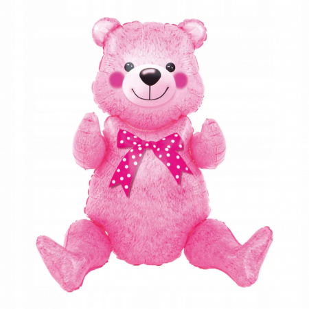 Balon din Folie Metalizata, Flippy, Figurina Animalute, Model Ursulet Asezat, Tematica Aniversare, 44x82.5 cm, Ambalaj Individual, Pai Inclus, Umflare cu Aer sau Heliu, Roz [1]