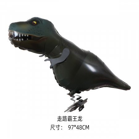 Articole petrecere - Balon din Folie Metalizata, Flippy, Figurina Animata, Model Dinozaur, 97x48 cm, Ambalaj Individual, Pai Inclus, Umflare cu Aer sau Heliu, Negru