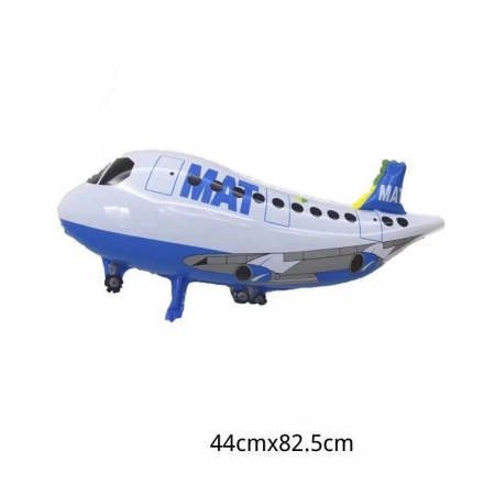 Balon din Folie Metalizata, Flippy, Figurina Avion, Tema Aeronava, 44x82.5 cm, Ambalaj Individual, Pai Inclus, Umflare cu Aer sau Heliu, Alb [3]