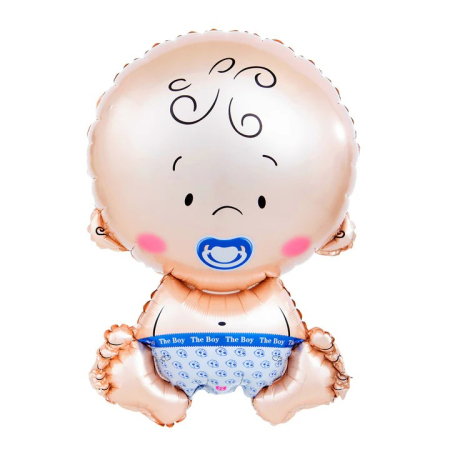 Balon din Folie Metalizata, Flippy, Figurina Baietel, Tema Botez, 73x48 cm, Ambalaj Individual, Pai Inclus, Umflare cu Aer sau Heliu, Albastru [4]
