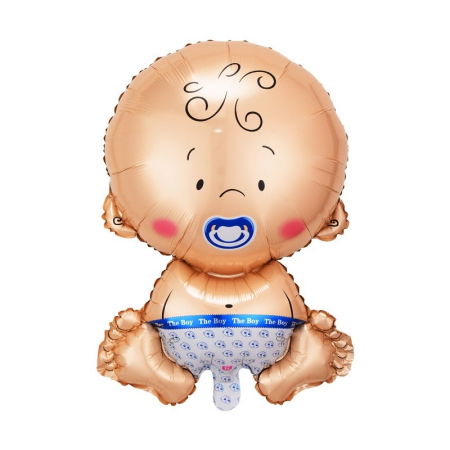Articole petrecere - Balon din Folie Metalizata, Flippy, Figurina Baietel, Tema Botez, 73x48 cm, Ambalaj Individual, Pai Inclus, Umflare cu Aer sau Heliu, Albastru