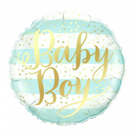 Cadouri și petreceri - Balon din Folie Metalizata, Flippy, Figurina Cerc, Model Baby Boy, Tematica Gender Reveal, 45 cm, Ambalaj Individual, Pai Inclus, Umflare cu Aer sau Heliu, Albastru