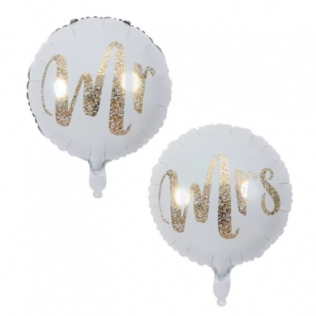 Balon din Folie Metalizata, Flippy, Figurina Cerc, Model MRS, Tematica Nunta, 45 cm, Ambalaj Individual, Pai Inclus, Umflare cu Aer sau Heliu, Alb [11]
