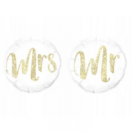 Balon din Folie Metalizata, Flippy, Figurina Cerc, Model MRS, Tematica Nunta, 45 cm, Ambalaj Individual, Pai Inclus, Umflare cu Aer sau Heliu, Alb [6]