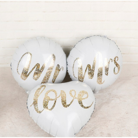 Balon din Folie Metalizata, Flippy, Figurina Cerc, Model MRS, Tematica Nunta, 45 cm, Ambalaj Individual, Pai Inclus, Umflare cu Aer sau Heliu, Alb [4]