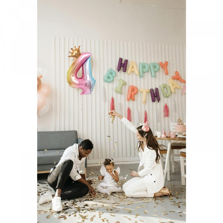 Balon din Folie Metalizata, Flippy, Figurina Cifra Gradient, Tema Aniversare 80 cm, Ambalaj Individual, Pai inclus, Umflare cu Aer sau Heliu, Coronita, Cifra 4 [1]