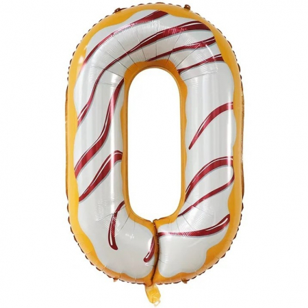 Cifre - Balon din Folie Metalizata Flippy, Figurina Cifra, Imprimeu Gogosi, Tema Aniversare 100 cm, Ambalaj Individual, Pai inclus, Umflare cu Aer sau Heliu, Multicolor, Cifra 0