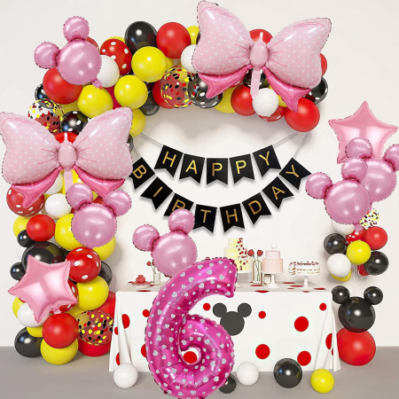 Balon din Folie Metalizata Flippy, Figurina Cifra, Imprimeu Inimi, Tema Aniversare 80 cm, Ambalaj Individual, Pai inclus, Umflare cu Aer sau Heliu, Roz, Cifra 6 [4]