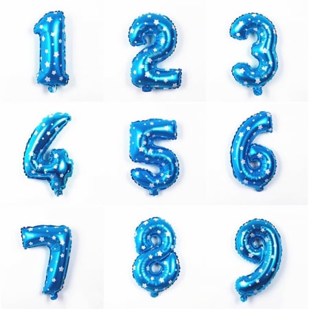 Balon din Folie Metalizata Flippy, Figurina Cifra, Imprimeu Stele, Tema Aniversare 80 cm, Ambalaj Individual, Pai inclus, Umflare cu Aer sau Heliu, Albastru, Cifra 9 [3]