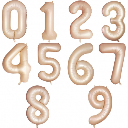 Balon din Folie Metalizata, Flippy, Figurina Cifra, Model 7, Tema Aniversare 100 cm, Ambalaj Individual, Pai Inclus, Umflare cu Aer sau Heliu, Crem [3]
