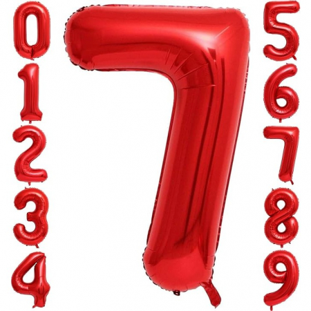Balon din Folie Metalizata, Flippy, Figurina Cifra, Model 7, Tema Aniversare 40 cm, Ambalaj Individual, Pai Inclus, Umflare cu Aer sau Heliu, Rosu [2]