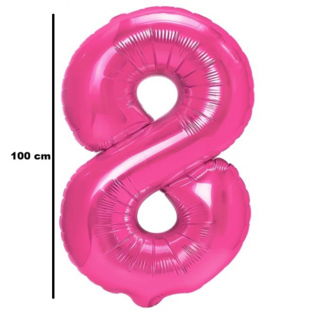 Balon din Folie Metalizata, Flippy, Figurina Cifra, Model 8, Tema Aniversare 100 cm, Ambalaj Individual, Pai Inclus, Umflare cu Aer sau Heliu, Roz [1]