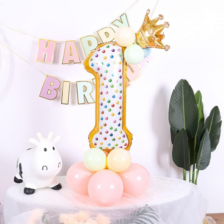 Balon din Folie Metalizata Flippy, Figurina Cifra, Model Candy, Tema Aniversare 100 cm, Ambalaj Individual, Pai inclus, Umflare cu Aer sau Heliu, Multicolor, Cifra 1 [2]