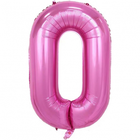 Balon din Folie Metalizata Flippy, Figurina Cifra si Coroana, Tema Aniversare 100 cm, Ambalaj Individual, Pai inclus, Umflare cu Aer sau Heliu, Roz, Cifra 0 [2]