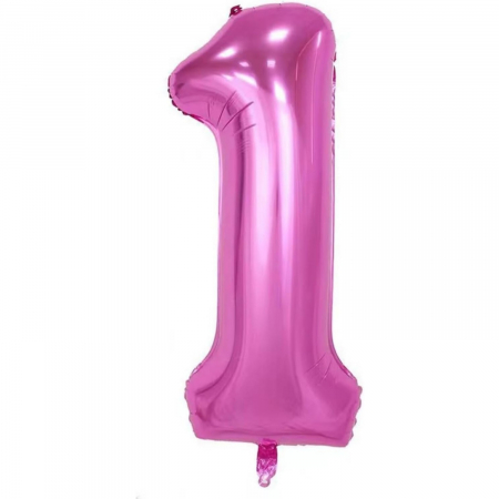 Balon din Folie Metalizata Flippy, Figurina Cifra si Coroana, Tema Aniversare 100 cm, Ambalaj Individual, Pai inclus, Umflare cu Aer sau Heliu, Roz, Cifra 1 [2]