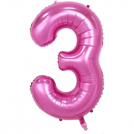 Balon din Folie Metalizata Flippy, Figurina Cifra si Coroana, Tema Aniversare 100 cm, Ambalaj Individual, Pai inclus, Umflare cu Aer sau Heliu, Roz, Cifra 3 [2]