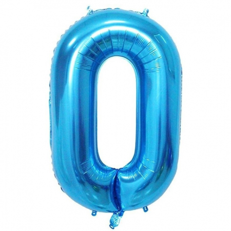 Articole petrecere - Balon din Folie Metalizata, Flippy, Figurina Cifra, Tema Aniversare 100 cm, Ambalaj Individual, Pai inclus, Umflare cu Aer sau Heliu, Albastru, Cifra 0