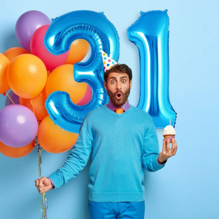 Balon din Folie Metalizata, Flippy, Figurina Cifra, Tema Aniversare 100 cm, Ambalaj Individual, Pai inclus, Umflare cu Aer sau Heliu, Albastru, Cifra 1 [3]