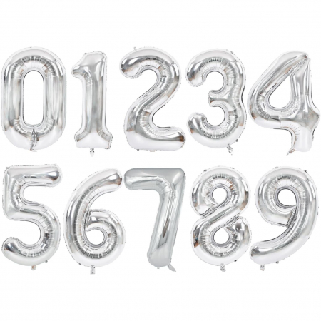 Balon din Folie Metalizata, Flippy, Figurina Cifra, Tema Aniversare 100 cm, Ambalaj Individual, Pai inclus, Umflare cu Aer sau Heliu, Argintiu, Cifra 8 [7]
